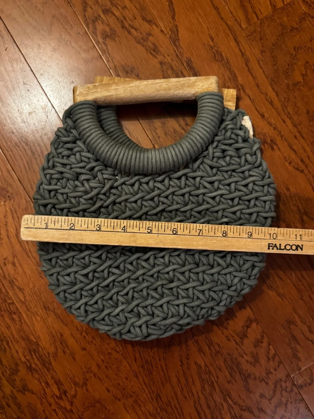 a new day Gray Handwoven Crochet Round Clutch with Wooden Handles